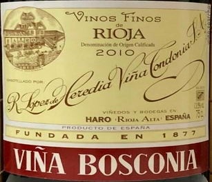 Label 1 of R. Lopez de Heredia Vina Tondonia 'Vina Bosconia' Reserva