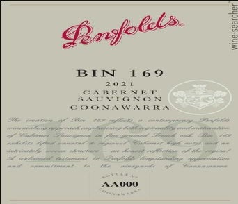 Label 1 of Penfolds Bin 169 Cabernet Sauvignon