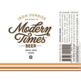 Modern Times 'Iron Sunrise' India Pale Lager Beer, San Diego ...