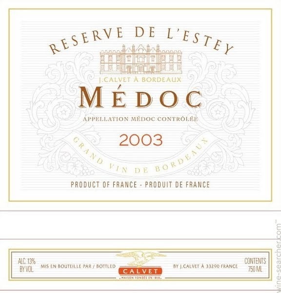 2003 Calvet Reserve de l'Estey Medoc, Bordeaux | prices, stores ...