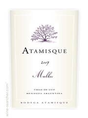 Click to see larger label image Label of 2021 Bodega Atamisque Malbec