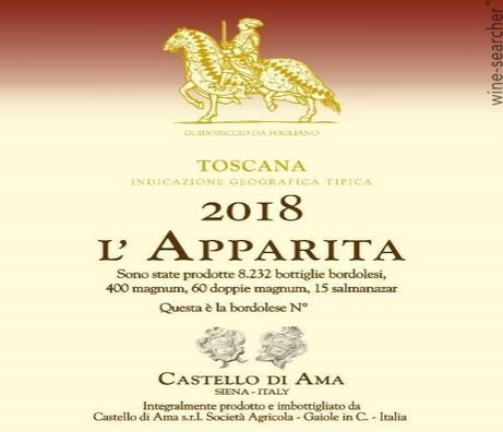 Label 1 of Castello di Ama L'Apparita Toscana IGT
