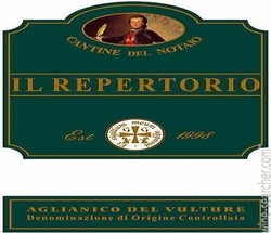Label 1 of Cantine del Notaio 'Il Repertorio' Aglianico del Vulture