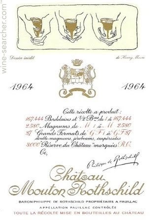 Château Mouton Rothschild 　1964年 1964年 シャトー・ムートン・ロートシルト 赤ワイン｜生まれ