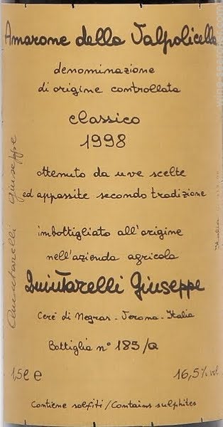 【入手困難】ジュゼッペ クインタレッリ アマローネ 1998 ヴィンテージ 1998 Giuseppe Quintarelli Amarone della Valpolicella