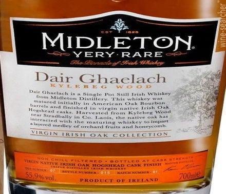 Label 1 of Midleton 'Dair Ghaelach' Kylebeg Wood Irish Whiskey