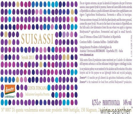 Label 1 of Duemani 'Suisassi' Syrah Costa Toscana IGT