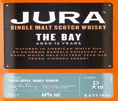 Label 1 of Isle of Jura Distillery 'The Bay' 12 Year Old Single Malt Scotch Whisky