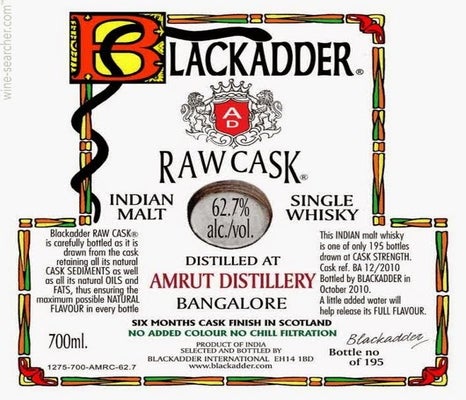 Label 1 of Blackadder Raw Cask Amrut Indian Single Malt Whisky