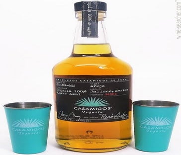 Label 1 of Casamigos Tequila Anejo With Two Glasses