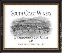 Label 1 of South Coast Winery Sans Chene Chardonnay