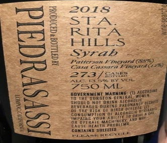 Label 2 of Piedrasassi Patterson & Casa Cassara Vineyards Syrah