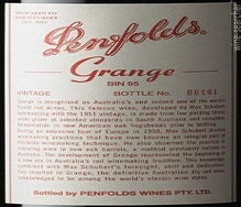 Label 1 of Penfolds Grange Bin 95