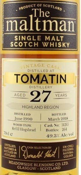 ウイスキー The maltman Tomatin 27 The Maltman Tomatin 27 Year Old Single Malt Scotch Whisky