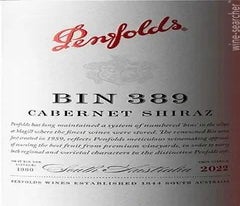 Label 1 of Penfolds Bin 389 Cabernet - Shiraz