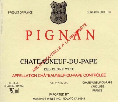 Label 1 of Chateau Rayas Chateauneuf-du-Pape Pignan Reserve