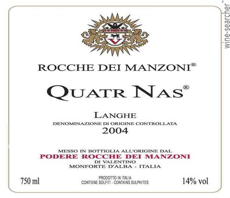 Label 1 of Podere Rocche dei Manzoni 'Quatr Nas' Langhe Rosso